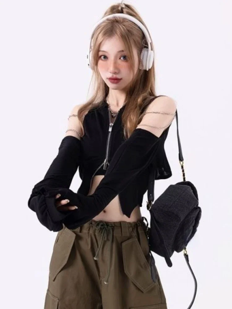 Y2k Aesthetic Fairy Grunge Gothic Cardigans Korean Chic Women Off Shoulder Chain Patch Long Sleeve Black Cardigan Crop Top
Y2k Aesthetic Fairy Grunge Gothic Cardigans Korean Chic Women Off Shoulder Chain Patch Long Sleeve Black Cardigan Crop Top