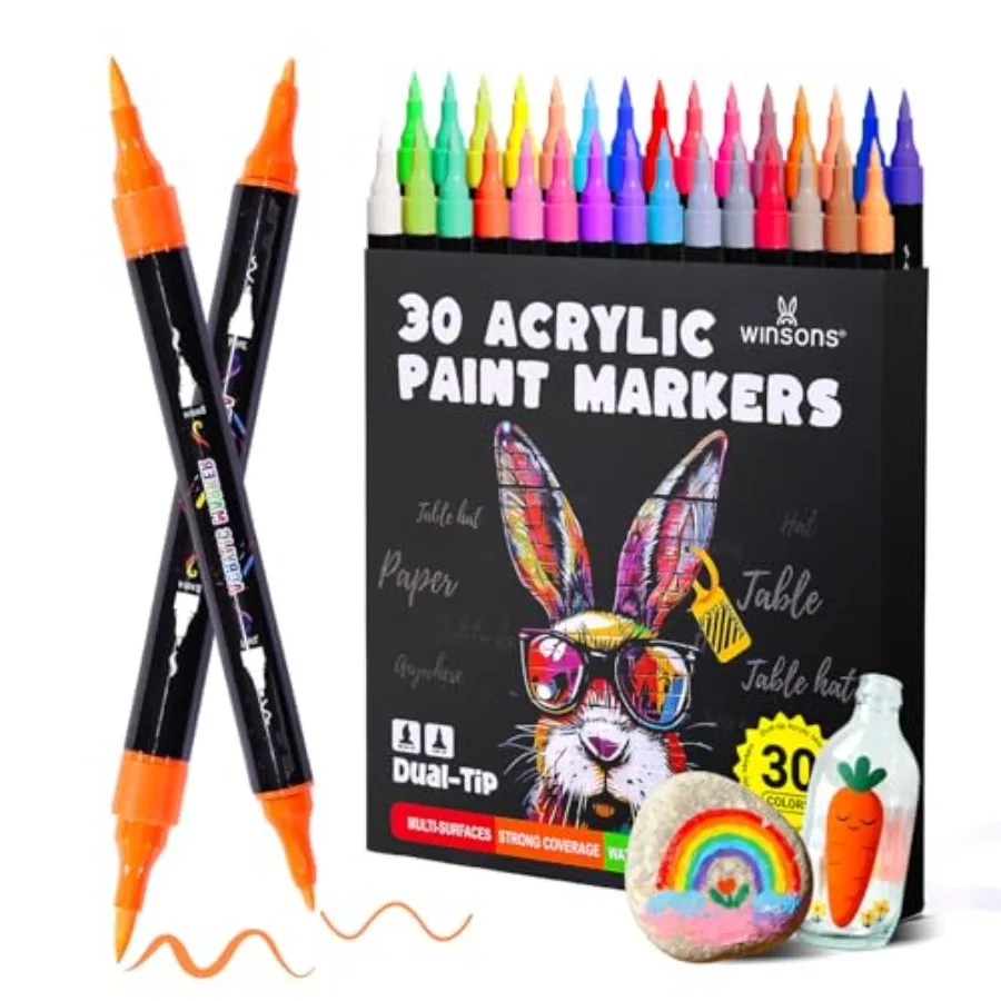 Acrylic Markers, 30 Dual-Tip Paint Pens for Rock Painting, Colouring Books, Mugs, Canvas Shoes, Metal, Scrapbooking - Quick Dry
Acrylic Markers, 30 Dual-Tip Paint Pens for Rock Painting, Colouring Books, Mugs, Canvas Shoes, Metal, Scrapbooking - Quick Dry