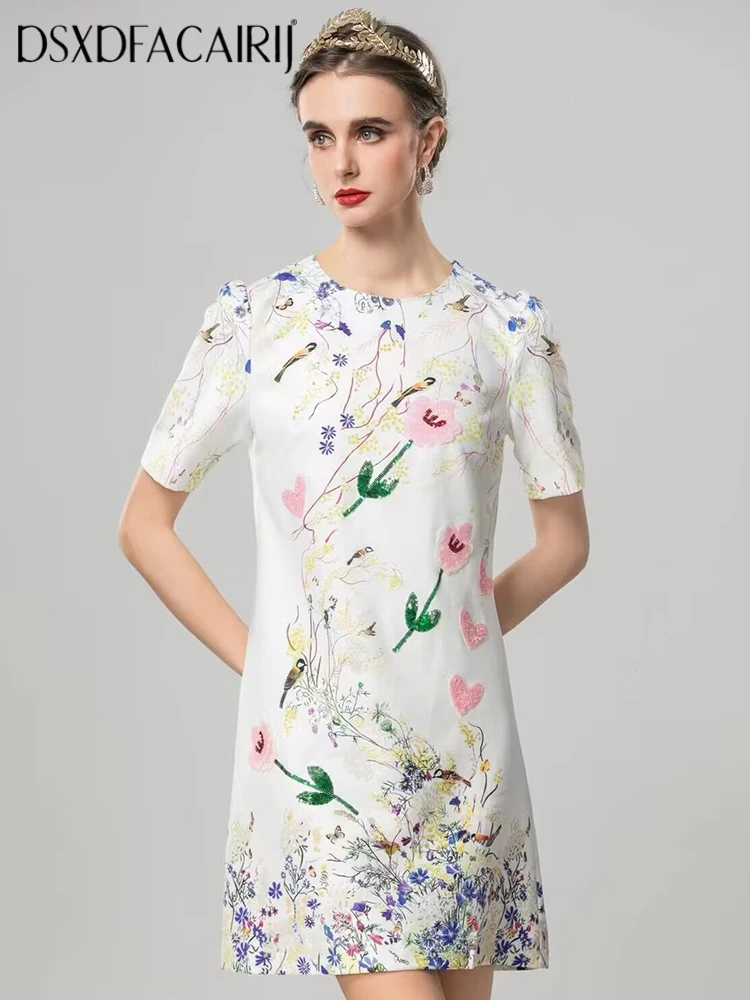 DSXDFACAIRIJ Women's O-Neck Short Sleeves Sequins Flowers Print High Street Mini Dresses Fashion Summer Female
DSXDFACAIRIJ Women's O-Neck Short Sleeves Sequins Flowers Print High Street Mini Dresses Fashion Summer Female