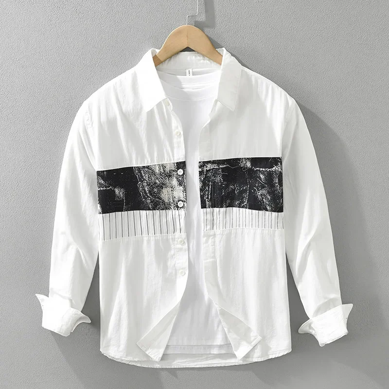 Повседневная белая рубашка с длинным рукавом, мужские весенне-летние новые мужские рубашки, хлопковый свободный топ, лоскутная рубашка с принтом, корейская модная одежда
Повседневная белая рубашка с длинным рукавом, мужские весенне-летние новые мужские рубашки, хлопковый свободный топ, лоскутная рубашка с принтом, корейская модная одежда