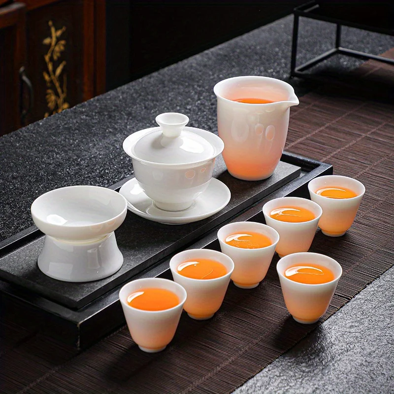 Dehua White Porcelain Tea Service, Featuring 6 Pure White Cups, Ice Seed Sheep Fat Imitation Jade Ceramic Bowl Lids, a Teapot Along with Cups, Teacups And Saucers, Perfect for Travel, Outdoor Camping Gatherings, And As a Gift for Tea Enthusiasts
Dehua White Porcelain Tea Service, Featuring 6 Pure White Cups, Ice Seed Sheep Fat Imitation Jade Ceramic Bowl Lids, a Teapot Along with Cups, Teacups And Saucers, Perfect for Travel, Outdoor Camping Gatherings, And As a Gift for Tea Enthusiasts