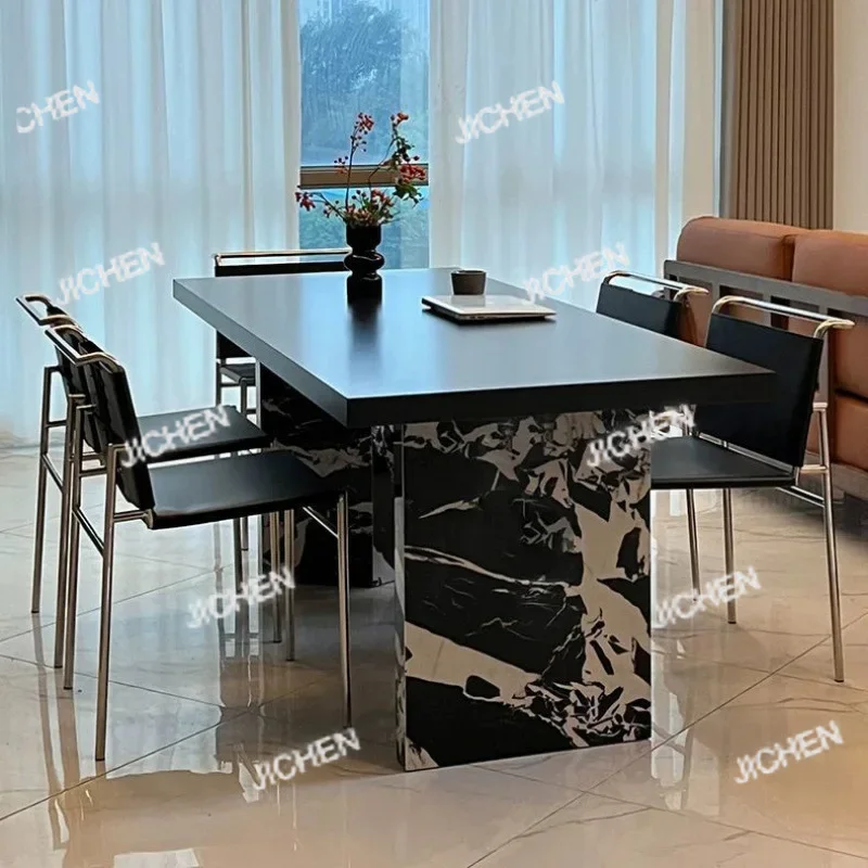 JCC Italian pure black rock slab dining table and chair combination large apartment simple modern rectangular tea desk
JCC Italian pure black rock slab dining table and chair combination large apartment simple modern rectangular tea desk