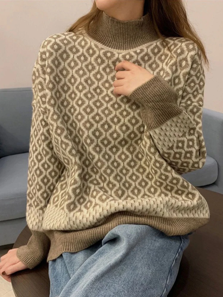Argyle Knitted Sweater Women Korean Fashion Casual Loose Turtleneck Pullover Female Autumn Winter Long Sleeve Warm Thick Jumper
Argyle Knitted Sweater Women Korean Fashion Casual Loose Turtleneck Pullover Female Autumn Winter Long Sleeve Warm Thick Jumper