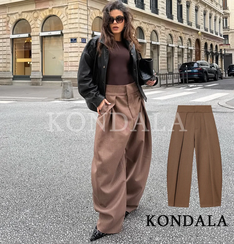 Модные полосатые брюки-баллоны KONDALA для женщин, плиссированные брюки в стиле High Street, новинка 2026 года, весенняя мода, винтажный шик, повседневные женские брюки
Модные полосатые брюки-баллоны KONDALA для женщин, плиссированные брюки в стиле High Street, новинка 2026 года, весенняя мода, винтажный шик, повседневные женские брюки