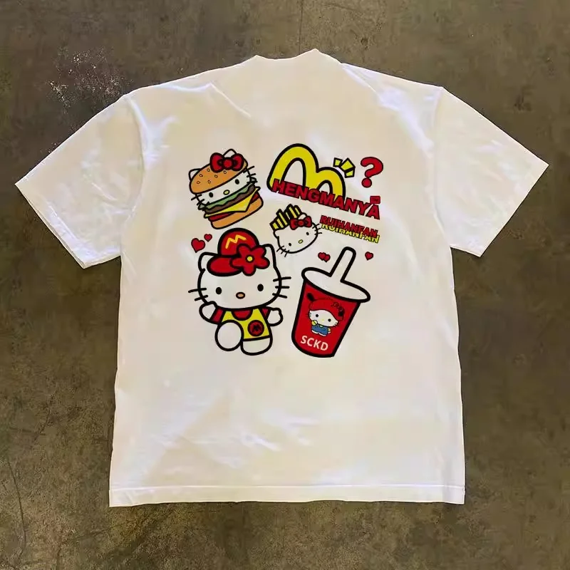 Summer 2026 comic-style "Hello Kitty" pattern printed casual T-shirt suitable for both adults and children. Family sportswear.
Summer 2026 comic-style "Hello Kitty" pattern printed casual T-shirt suitable for both adults and children. Family sportswear.