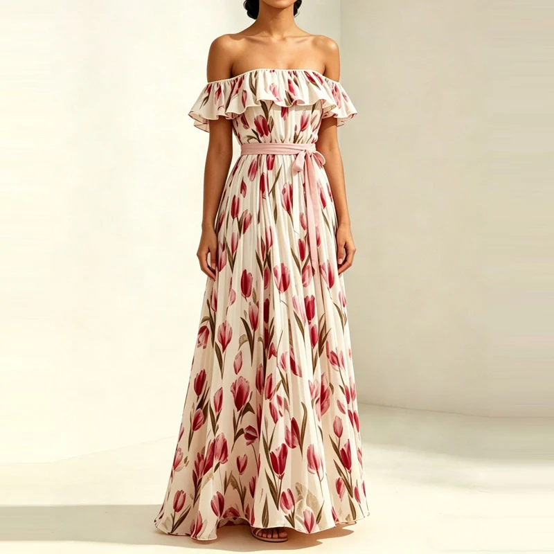 Elegant Strapless Pleated Banquet Dress Summer New Women's Vacation Maxi Dresses Temperament Off Shoulder Printed Evening Dress
Elegant Strapless Pleated Banquet Dress Summer New Women's Vacation Maxi Dresses Temperament Off Shoulder Printed Evening Dress