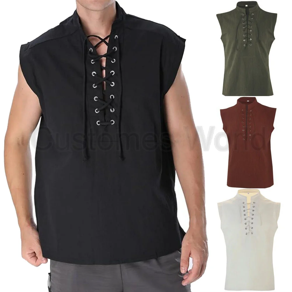 Adult Men's Casual Shirts Leeveless Vest Bandage Lace Up Blouse Retro V Neck Fashion Loose Shirt Male Solid Color Clothes
Adult Men's Casual Shirts Leeveless Vest Bandage Lace Up Blouse Retro V Neck Fashion Loose Shirt Male Solid Color Clothes