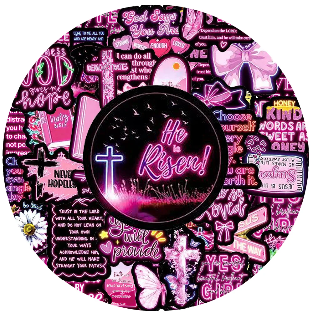 10/30/50pcs Cartoon Neon Inspirational Stickers Bible Phrase Graffiti Decals DIY Phone Case Skateboard Helmet Waterproof Sticker
10/30/50pcs Cartoon Neon Inspirational Stickers Bible Phrase Graffiti Decals DIY Phone Case Skateboard Helmet Waterproof Sticker