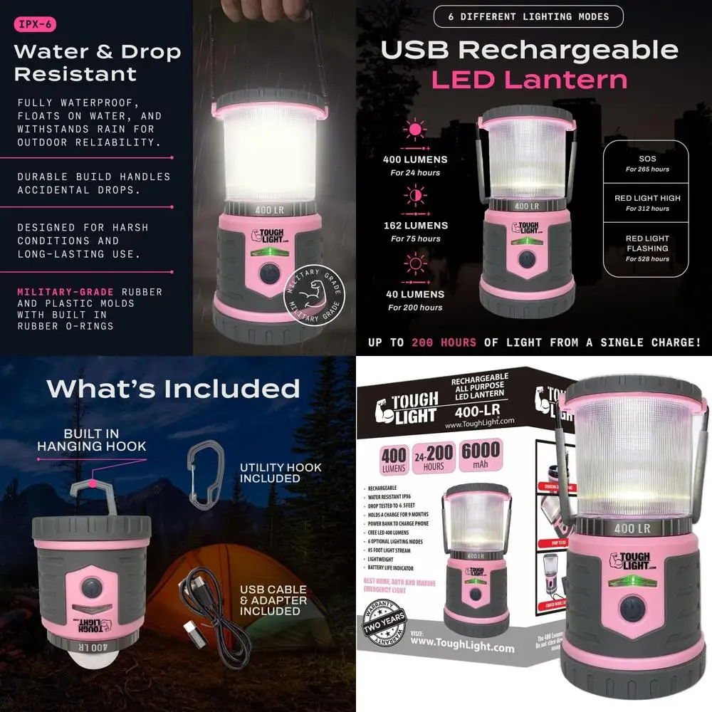 Portable 400 Lumen LED Camping Lantern with 6000mAh Power Bank, 200-Hour Battery Life, 6 Modes for Outdoor and Emergency Use
Portable 400 Lumen LED Camping Lantern with 6000mAh Power Bank, 200-Hour Battery Life, 6 Modes for Outdoor and Emergency Use