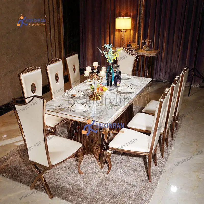 Stainless Steel Gold Frame Dinning Table Set Modern Luxury Marble Top 8 Seat Dining Table Set
Stainless Steel Gold Frame Dinning Table Set Modern Luxury Marble Top 8 Seat Dining Table Set