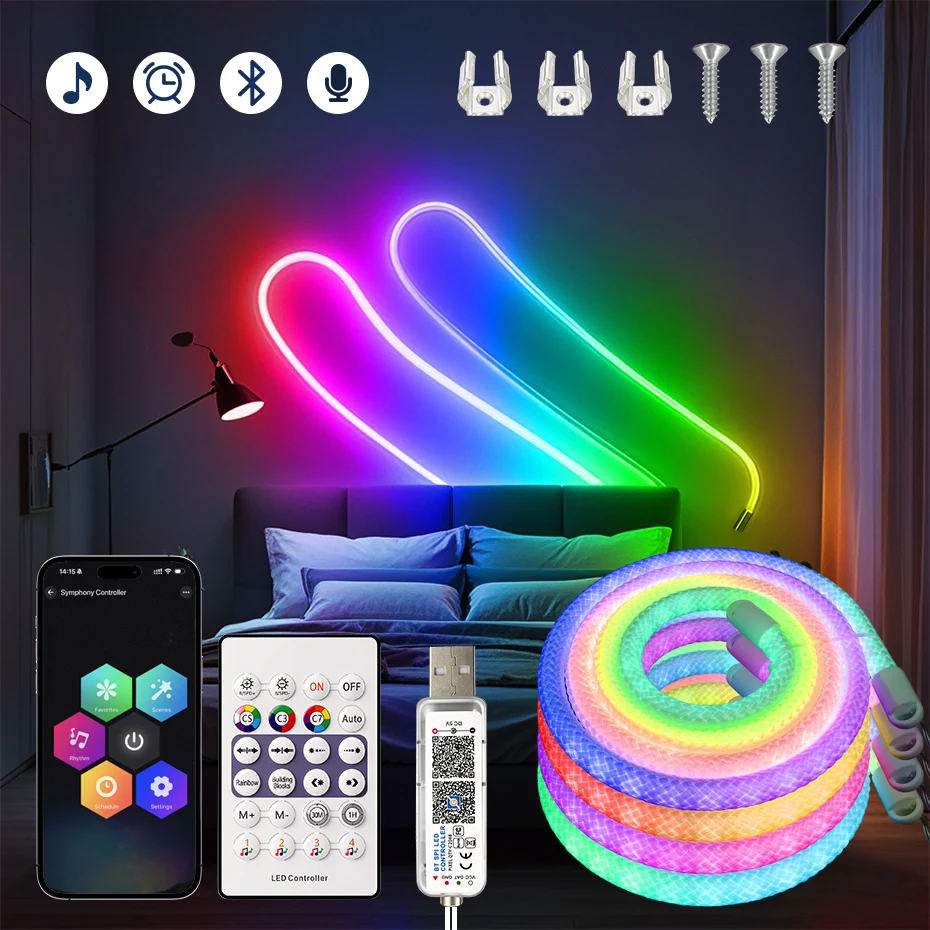 360 Degree Round Reticulate Neon Light 5V USB RGBIC Neon Led Strip 1m 2m 3m 4m 5m Bluetooth/Remote Control IP67 Flex Rope Light
360 Degree Round Reticulate Neon Light 5V USB RGBIC Neon Led Strip 1m 2m 3m 4m 5m Bluetooth/Remote Control IP67 Flex Rope Light