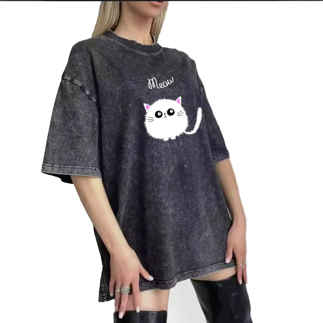 Summer unisex fun cartoon white kitten print pattern casual sports fashionable and comfortable round neck short sleeved T-shirt
Summer unisex fun cartoon white kitten print pattern casual sports fashionable and comfortable round neck short sleeved T-shirt