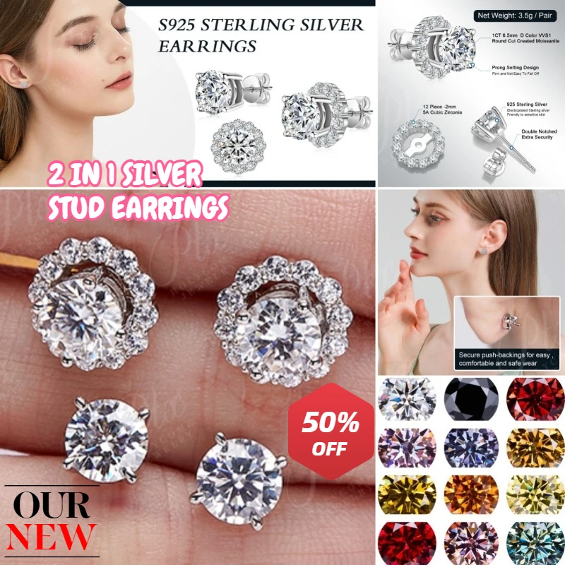 Moissanite 12 Colors Diamond Screw Back 2 in 1 Stud Earrings Multi Color 0.5-1ct Women 925 Silver New Fine Jewelry Wedding Jewel
Moissanite 12 Colors Diamond Screw Back 2 in 1 Stud Earrings Multi Color 0.5-1ct Women 925 Silver New Fine Jewelry Wedding Jewel