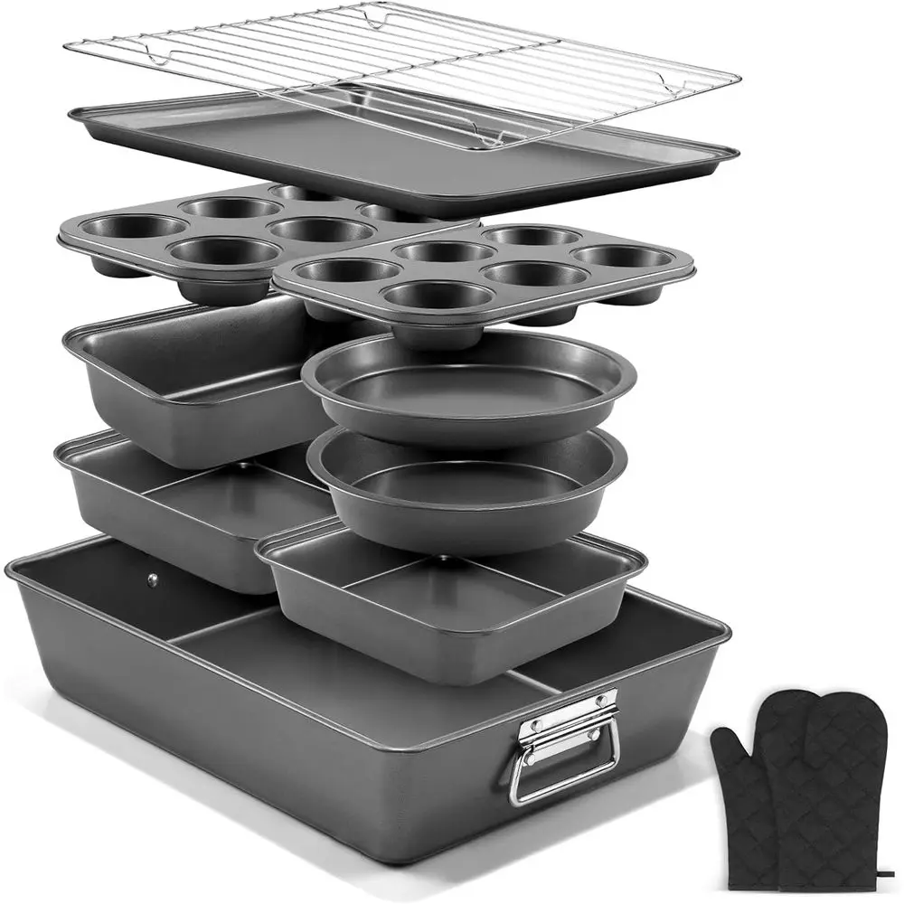 12PCS Nonstick Bakeware Set, Non-Toxic Carbon Steel Bg Pans Set with Wider Grip, Includes Roasting Pan, Cookie Sheet, Cake Pans,
12PCS Nonstick Bakeware Set, Non-Toxic Carbon Steel Bg Pans Set with Wider Grip, Includes Roasting Pan, Cookie Sheet, Cake Pans,