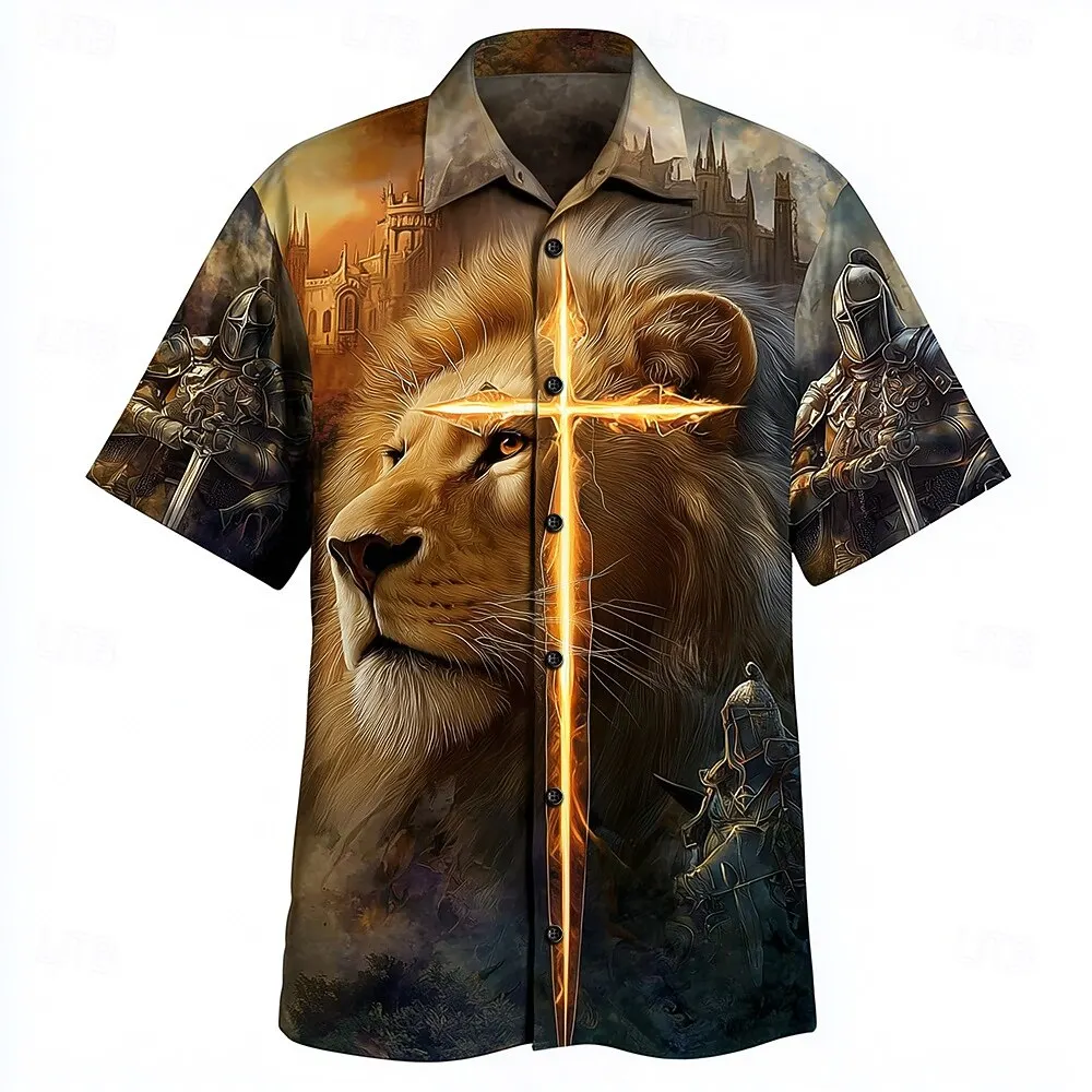 Men's Lion Knights Templar Cross Print Short Sleeve Shirt 3D Print Button Up Turndown Collar Streetwear Outfit Spring Summer
Men's Lion Knights Templar Cross Print Short Sleeve Shirt 3D Print Button Up Turndown Collar Streetwear Outfit Spring Summer