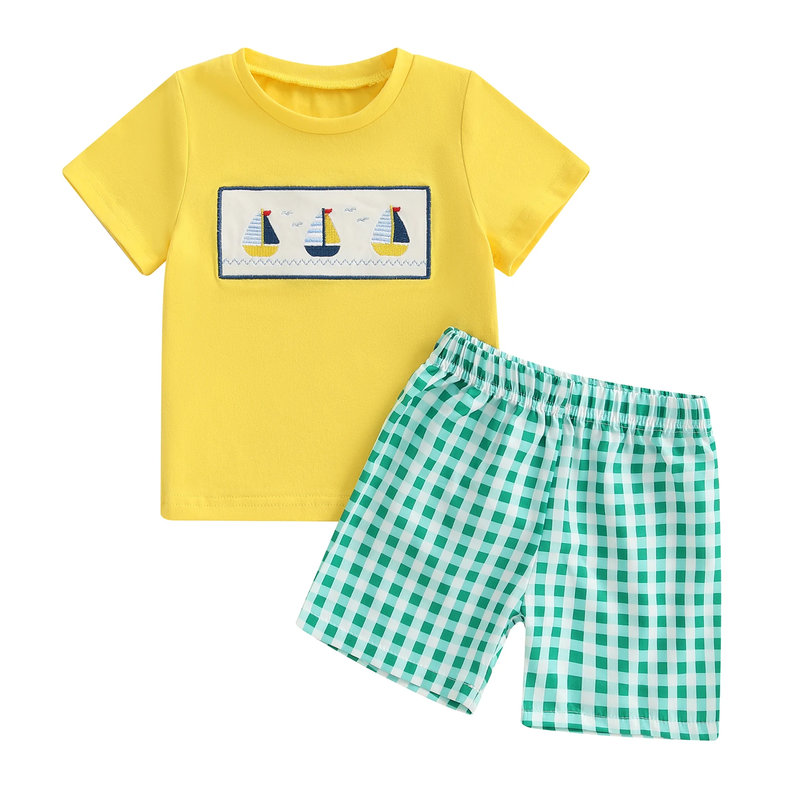 Toddler Baby Boy Summer Outfit Loose Fit Boat Embroidery Short Sleeve T-Shirt with Plaid Shorts 2 Pcs Set
Toddler Baby Boy Summer Outfit Loose Fit Boat Embroidery Short Sleeve T-Shirt with Plaid Shorts 2 Pcs Set