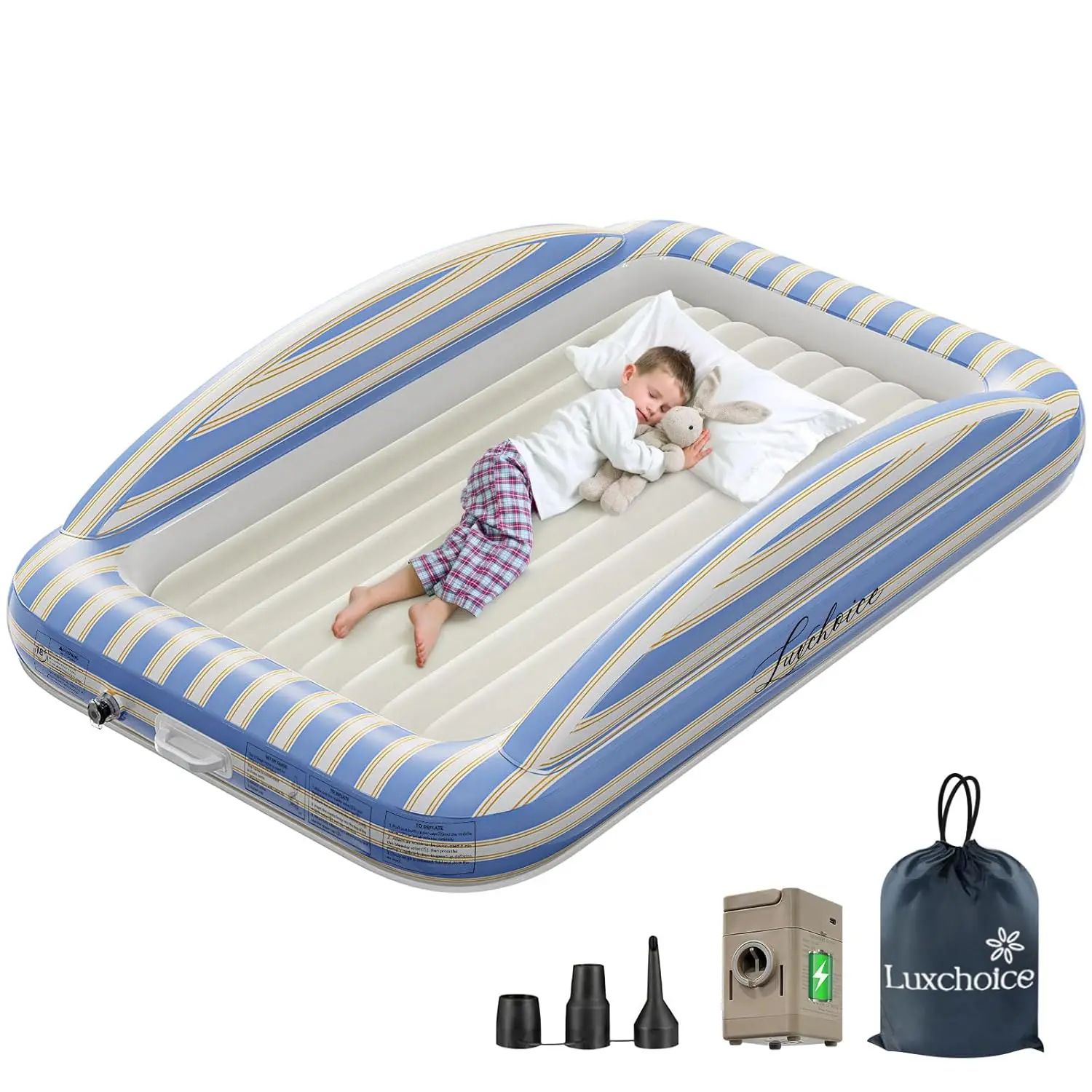 Portable Toddler Air Bed with Cordless Pump, Removable Mattress & Safety Rails for Camping Travel
Portable Toddler Air Bed with Cordless Pump, Removable Mattress & Safety Rails for Camping Travel