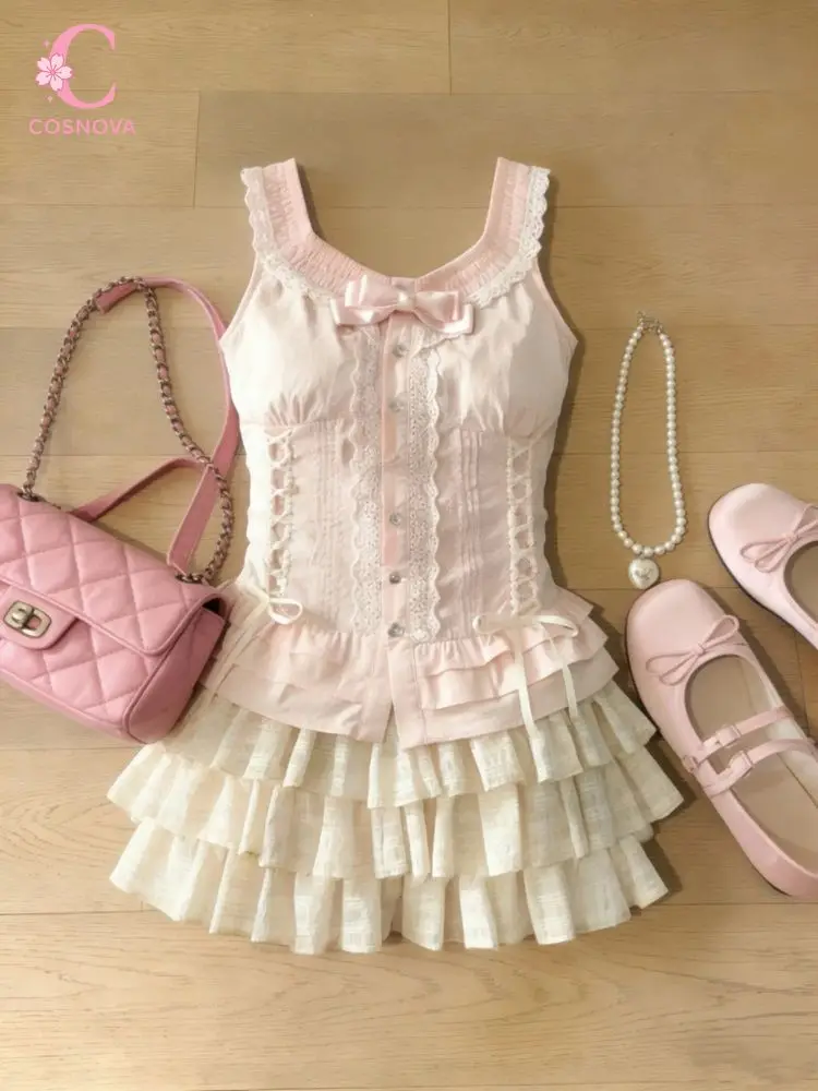 Coquette Sweet Pink Lace Bow Camisole Top + Ruffle Tiered Mini Skirt 2 Piece Set Women Slim Fit Elegant Casual Party Outfit
Coquette Sweet Pink Lace Bow Camisole Top + Ruffle Tiered Mini Skirt 2 Piece Set Women Slim Fit Elegant Casual Party Outfit