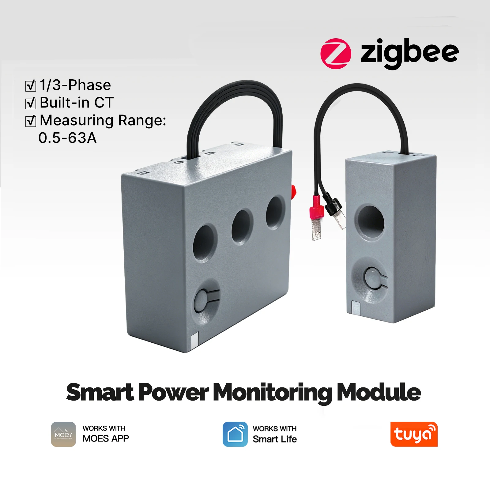 Tuya Zigbee 1-Phase Smart Power Metering Module Electricity Consumption Monitor 63A Measure Built-in Current Transformer