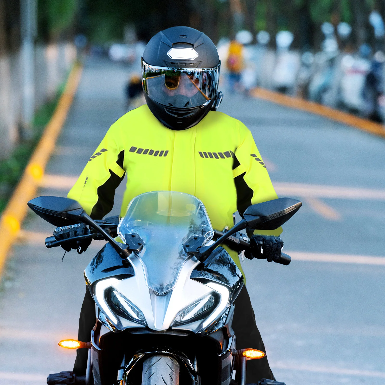 Reflective Rain Gear for Men Motorcycle Waterproof Jacket Pants Cycling Raincoat with Shoe Covers Visibility Safety
Reflective Rain Gear for Men Motorcycle Waterproof Jacket Pants Cycling Raincoat with Shoe Covers Visibility Safety