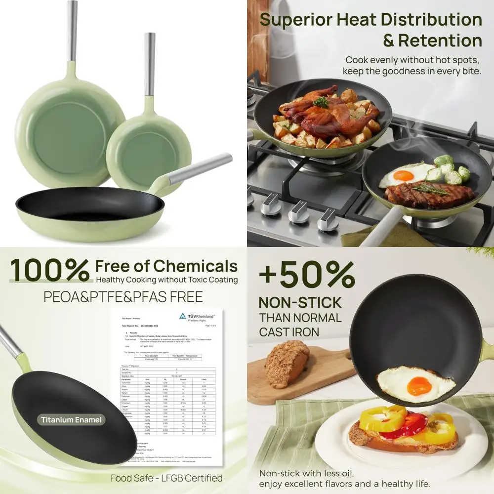 Non-Stick Titanium Enamel Cast Iron Skillet Set, 3-Piece Frying Pan Collection, 8, 9.5, 11, PFOA/PFAS Free, Dishwasher Safe, Hea
Non-Stick Titanium Enamel Cast Iron Skillet Set, 3-Piece Frying Pan Collection, 8, 9.5, 11, PFOA/PFAS Free, Dishwasher Safe, Hea