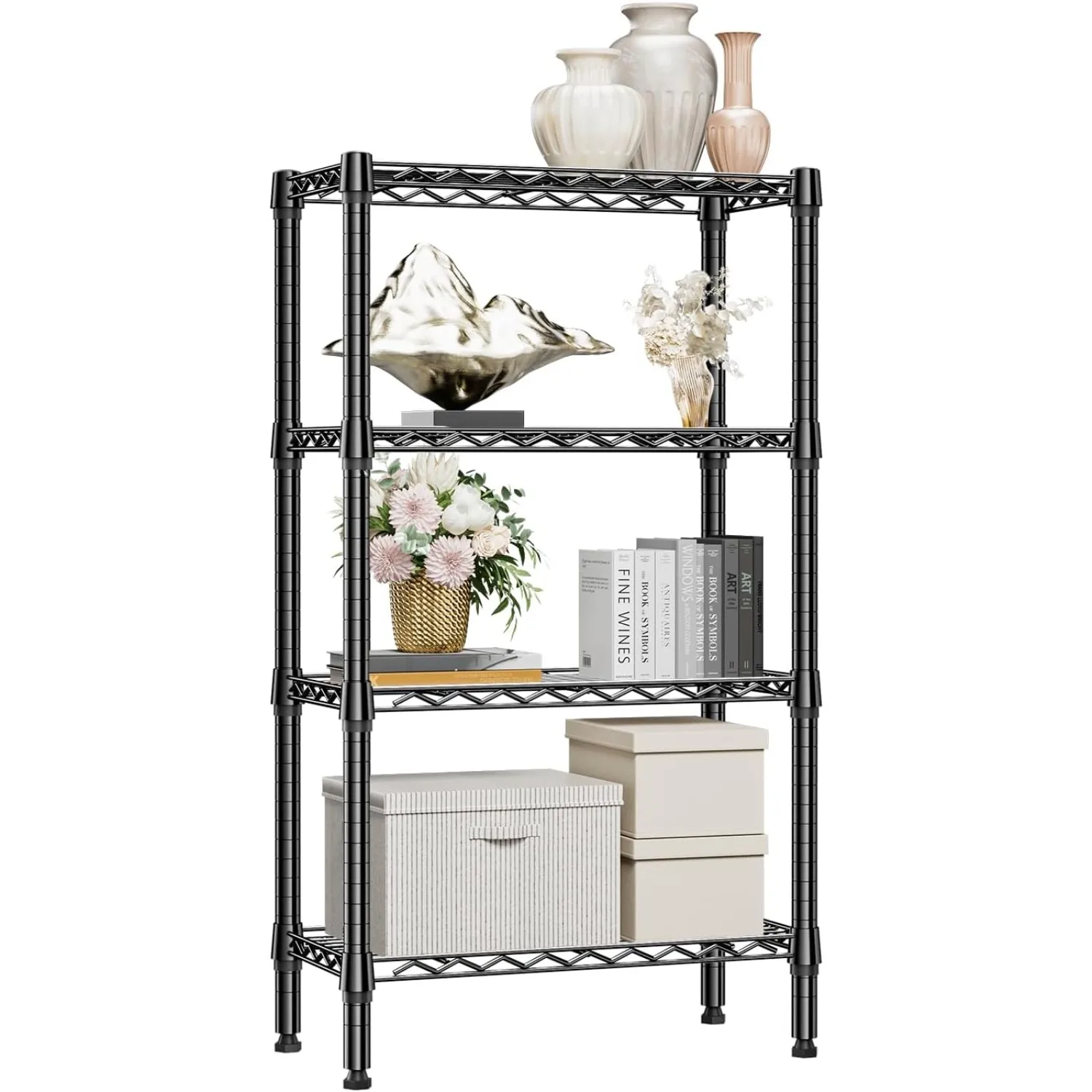 1000 lbs 4 Tier Shelf Metal Storage Shelves Wire Rack Closet Organizers for Garage Black 11.8" D x 25.6" W x 45.5" H
1000 lbs 4 Tier Shelf Metal Storage Shelves Wire Rack Closet Organizers for Garage Black 11.8" D x 25.6" W x 45.5" H