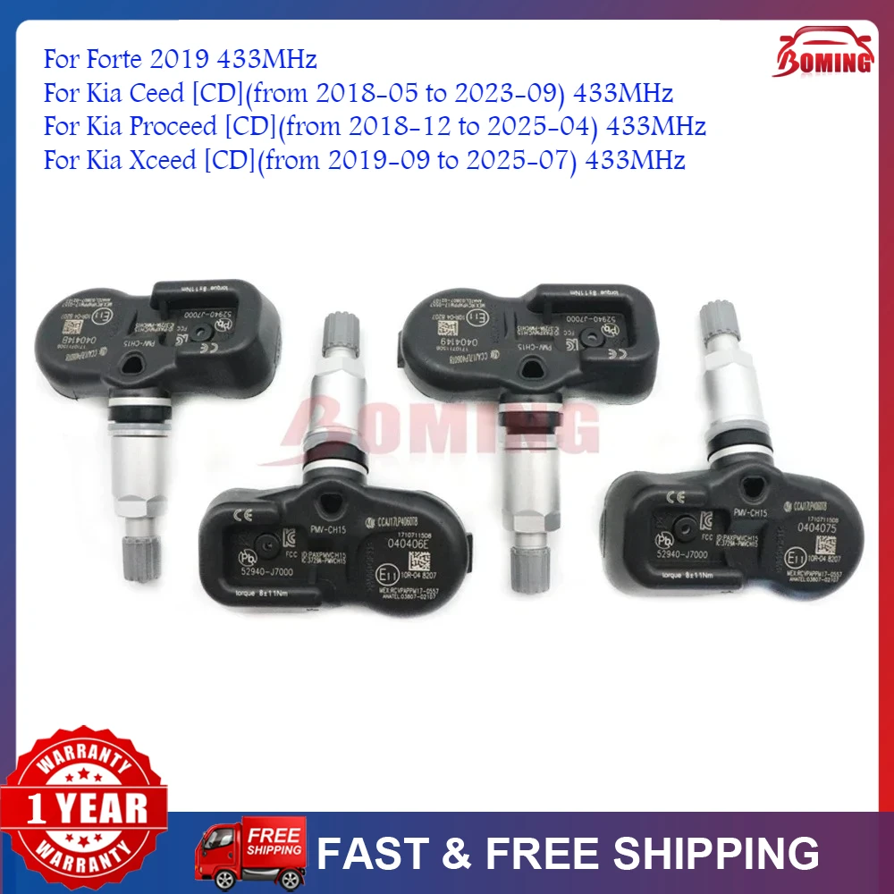 PMV-CH15 52940-J7000 Автомобильный датчик давления в шинах TPMS для Kia Cerato Koup K3 Ceed Forte 2019 433 МГц PMVCH15 4 шт./лот
PMV-CH15 52940-J7000 Автомобильный датчик давления в шинах TPMS для Kia Cerato Koup K3 Ceed Forte 2019 433 МГц PMVCH15 4 шт./лот