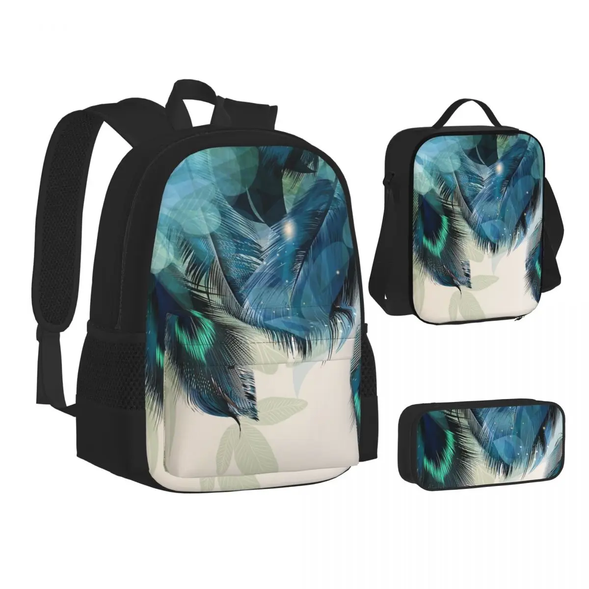 Peacock Feathers Turquoise Backpacks Boys Girls Bookbag Students School Bags Kids Rucksack Lunch Bag Pen Bag Three-Piece Set
Peacock Feathers Turquoise Backpacks Boys Girls Bookbag Students School Bags Kids Rucksack Lunch Bag Pen Bag Three-Piece Set