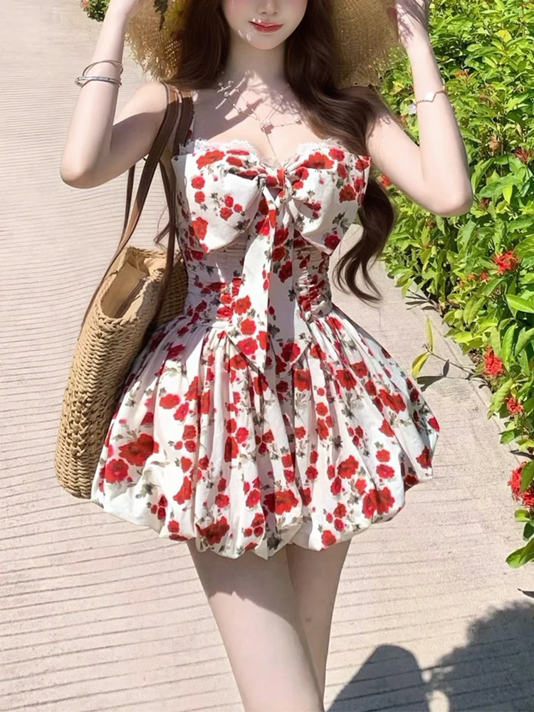 Summer New Style Women's Floral Knot Holiday Dress Korean Waist Cinching Strapless A-Line Skirt Casual Wear
Summer New Style Women's Floral Knot Holiday Dress Korean Waist Cinching Strapless A-Line Skirt Casual Wear