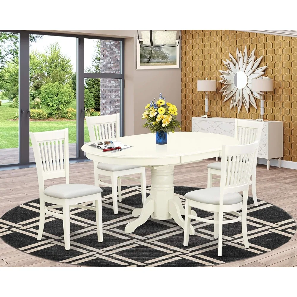 5 Piece Dining Room Table Set Includes an Oval Kitchen Table with Butterfly Leaf and 4 Linen Fabric Upholstered Dining Chairs
5 Piece Dining Room Table Set Includes an Oval Kitchen Table with Butterfly Leaf and 4 Linen Fabric Upholstered Dining Chairs