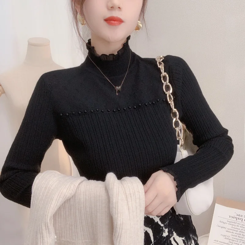 Ladies Lace Base Shirt Autumn Winter Fashionable Half High Collar Inner Wear Slim Fit Long Sleeve Knitted Sweater New Style
Ladies Lace Base Shirt Autumn Winter Fashionable Half High Collar Inner Wear Slim Fit Long Sleeve Knitted Sweater New Style