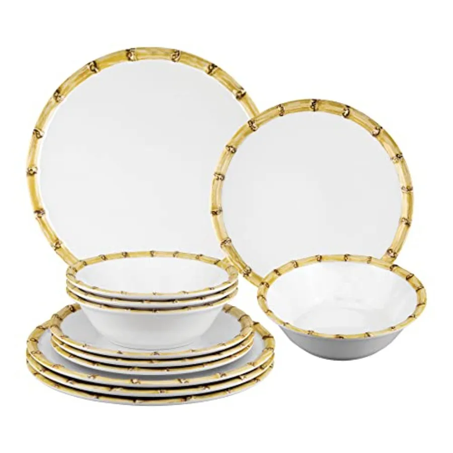 12-Piece Melamine Dinnerware Set Includes Dinner Plates Salad Plates Bowls Service for 4. Bamboo
12-Piece Melamine Dinnerware Set Includes Dinner Plates Salad Plates Bowls Service for 4. Bamboo