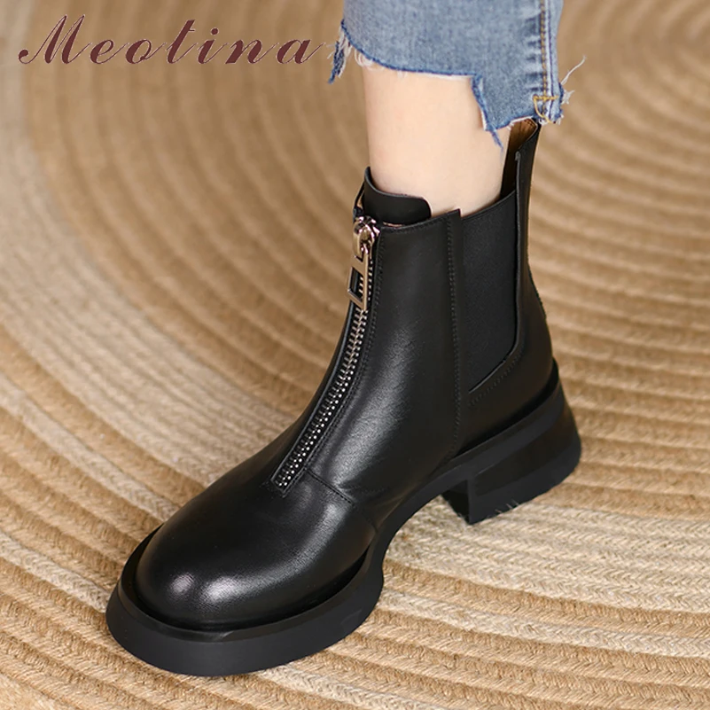 Meotina Women Genuine Leather Ankle Chelsea Boots Platform Thick Mid Heel Zipper Short Boots Round Toe Lady Shoes Autumn Winter
Meotina Women Genuine Leather Ankle Chelsea Boots Platform Thick Mid Heel Zipper Short Boots Round Toe Lady Shoes Autumn Winter