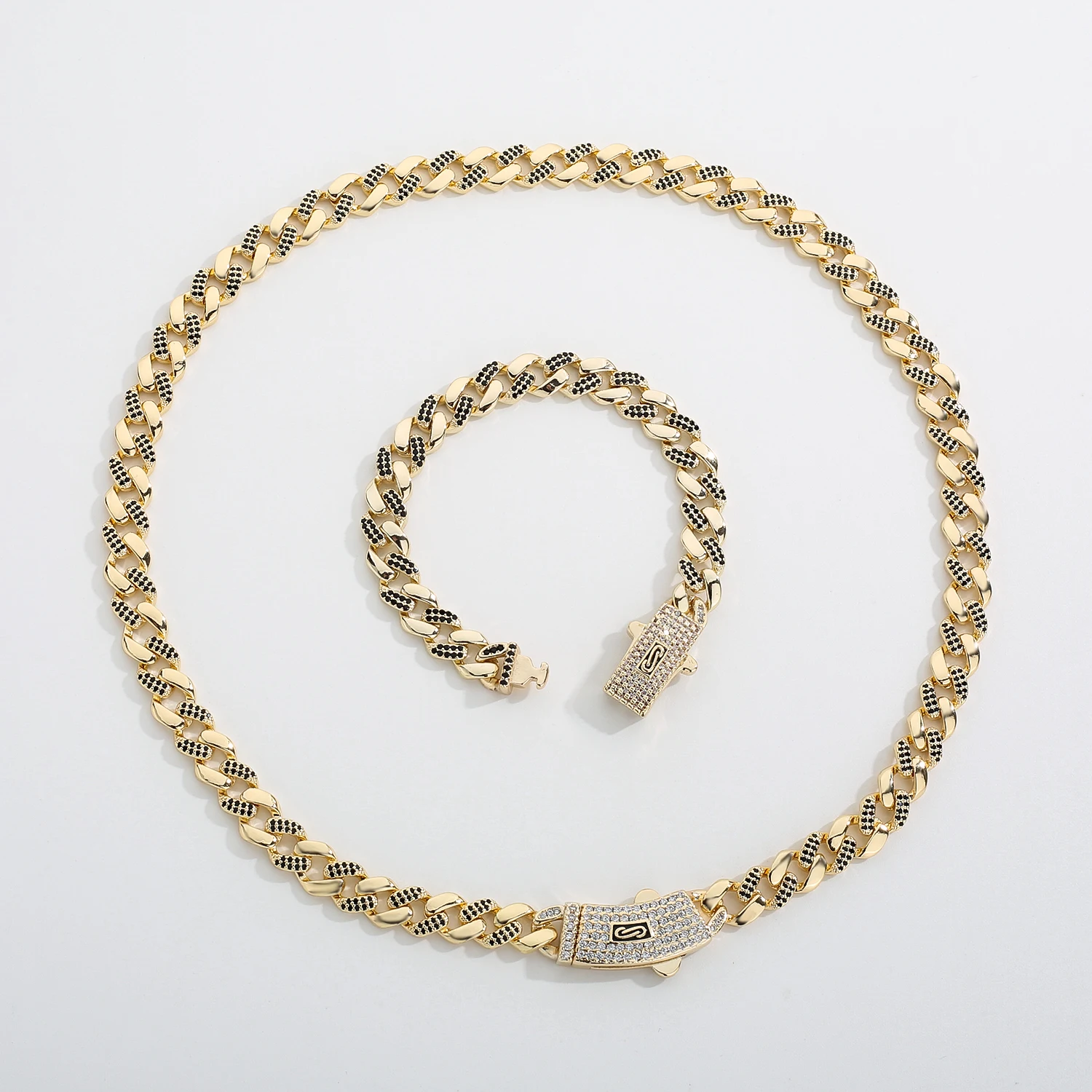 Fashion 14k gold chain inlaid zircon men and women bracelet necklace set black and white couple holiday gift party daily jewelry
Fashion 14k gold chain inlaid zircon men and women bracelet necklace set black and white couple holiday gift party daily jewelry