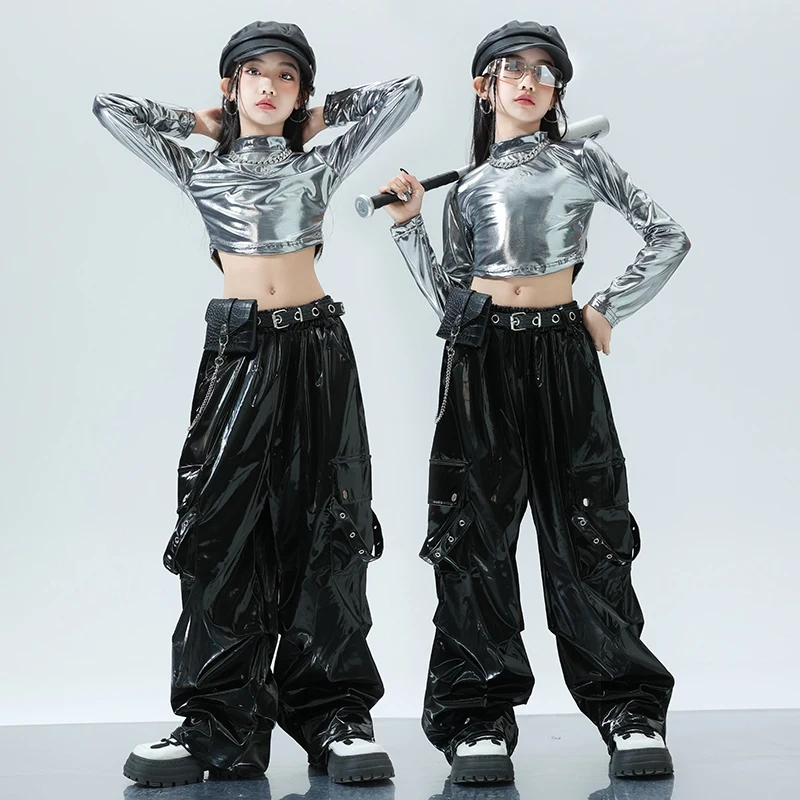 Kids Jazz Costume Girls Trend Silver Crop Tops Black Pants Hip Hop Performance Clothing Modern Dance Clothes Stage Wear BL14330
Kids Jazz Costume Girls Trend Silver Crop Tops Black Pants Hip Hop Performance Clothing Modern Dance Clothes Stage Wear BL14330