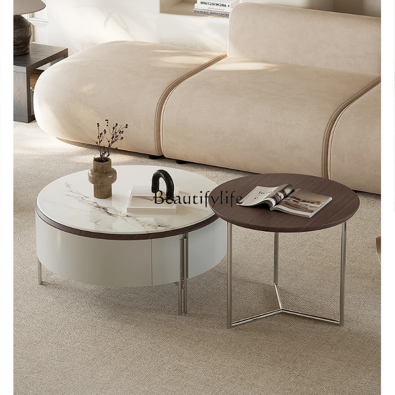 Wabi-sabi coffee table combination round light luxury high-end marble Italian minimalism
Wabi-sabi coffee table combination round light luxury high-end marble Italian minimalism