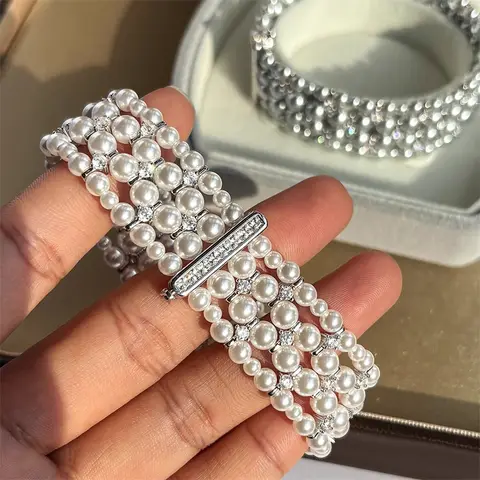 French Australian White Multi layer Pearl Zircon Bracelet for Women Fashion Exquisite Banquet All-match Jewelry Gift