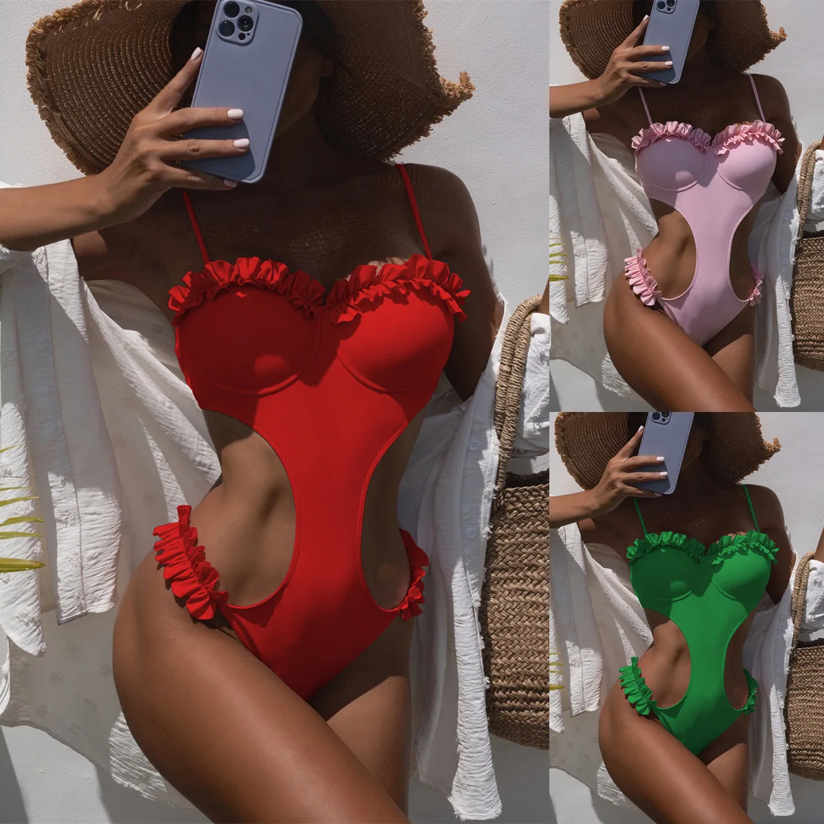 Women's Swimwear 2024 Bikini Green / Pink / Red Solid Color One-Piece Lacework Swimwear Backless Sexy Strap Hot Spring Swimsuit
Women's Swimwear 2024 Bikini Green / Pink / Red Solid Color One-Piece Lacework Swimwear Backless Sexy Strap Hot Spring Swimsuit