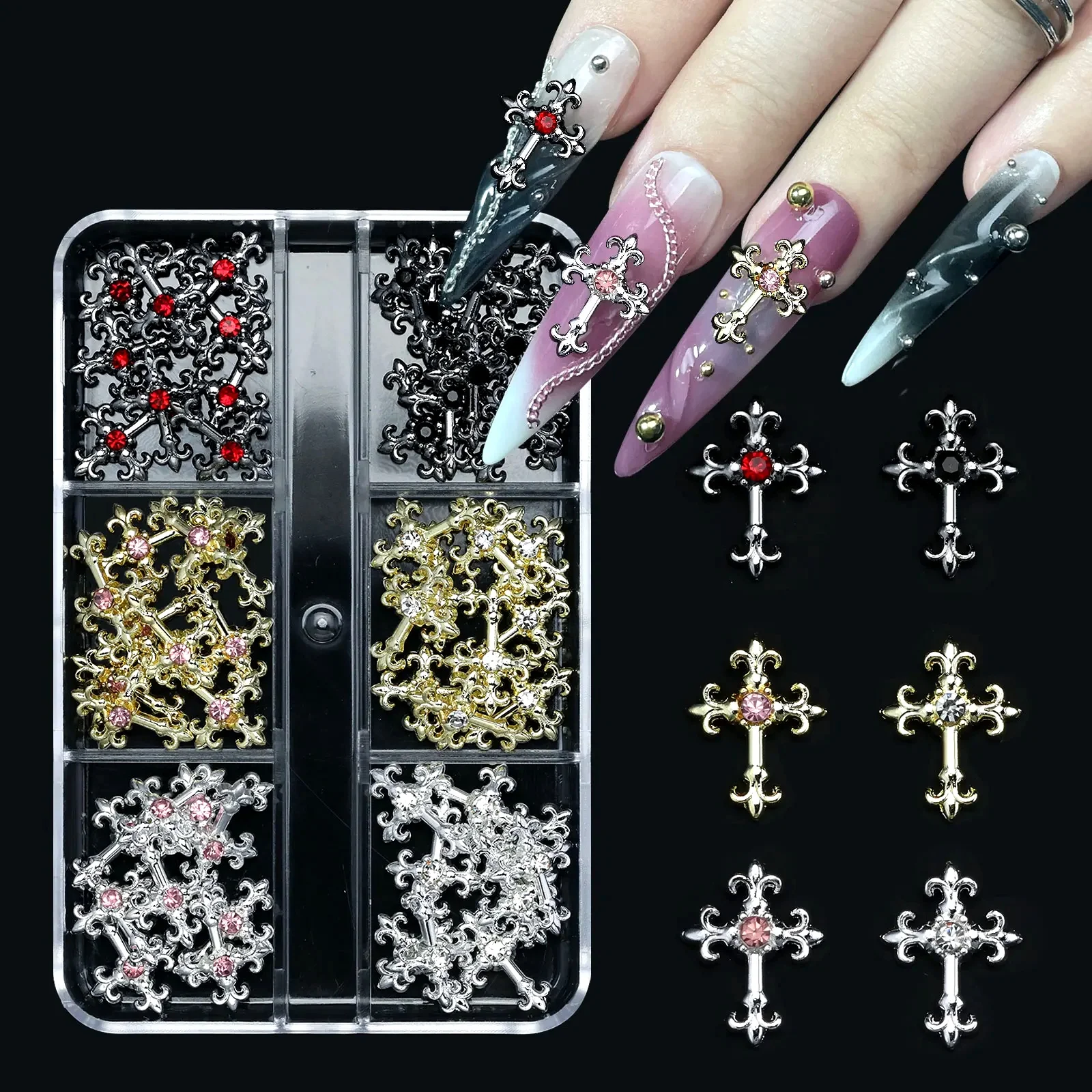 3d cross nail art zircon embedded retro alloy rhinestones Y2K gothic punk metal style nail accessories DIY charm nail decoration
3d cross nail art zircon embedded retro alloy rhinestones Y2K gothic punk metal style nail accessories DIY charm nail decoration