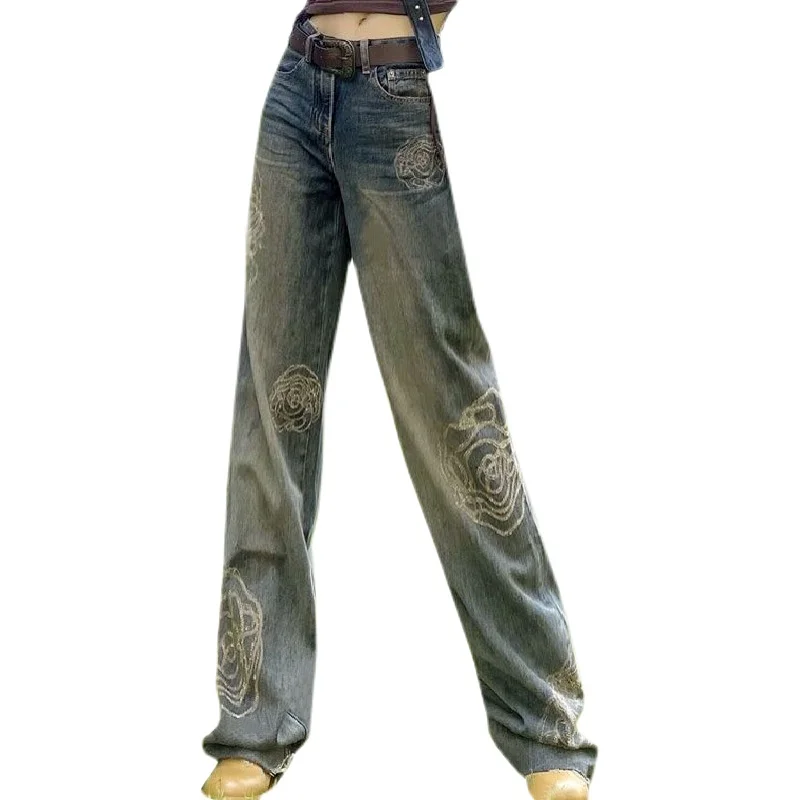 2023 Spring High Waist Straight Jeans Women's Vintage Flower Printed Hot Drilled Casual Loose Denim Pants s507
2023 Spring High Waist Straight Jeans Women's Vintage Flower Printed Hot Drilled Casual Loose Denim Pants s507