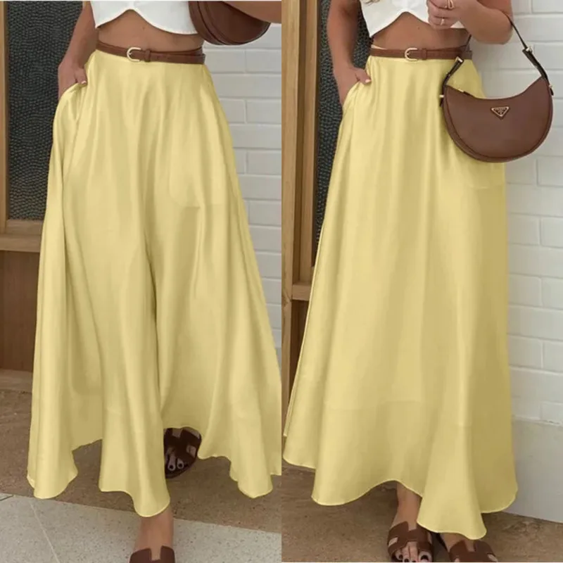 Elegant Solid Color Satin Draped Maxi Skirt Loose Casual High Waist Pocket Skirt New Fashionable Summer Women's Zip-Front Dress
Elegant Solid Color Satin Draped Maxi Skirt Loose Casual High Waist Pocket Skirt New Fashionable Summer Women's Zip-Front Dress