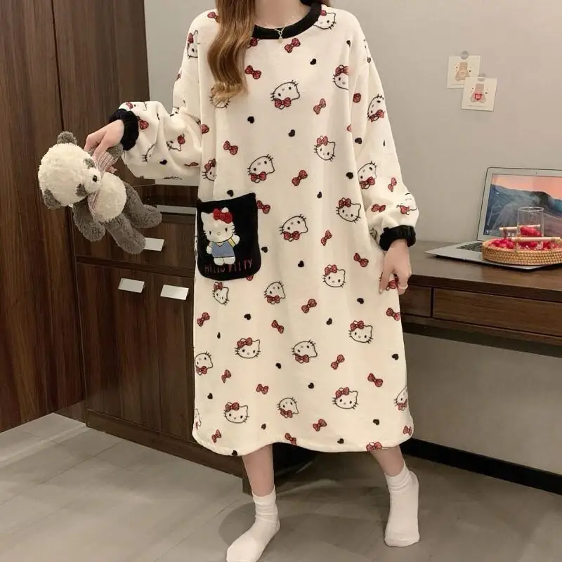 Пуловер Sanrio Hello Kitty, ночная рубашка из фланели с флисовой подкладкой, утолщенная теплая зимняя домашняя одежда для девочек, милый мультяшный дизайн в японском стиле
Пуловер Sanrio Hello Kitty, ночная рубашка из фланели с флисовой подкладкой, утолщенная теплая зимняя домашняя одежда для девочек, милый мультяшный дизайн в японском стиле