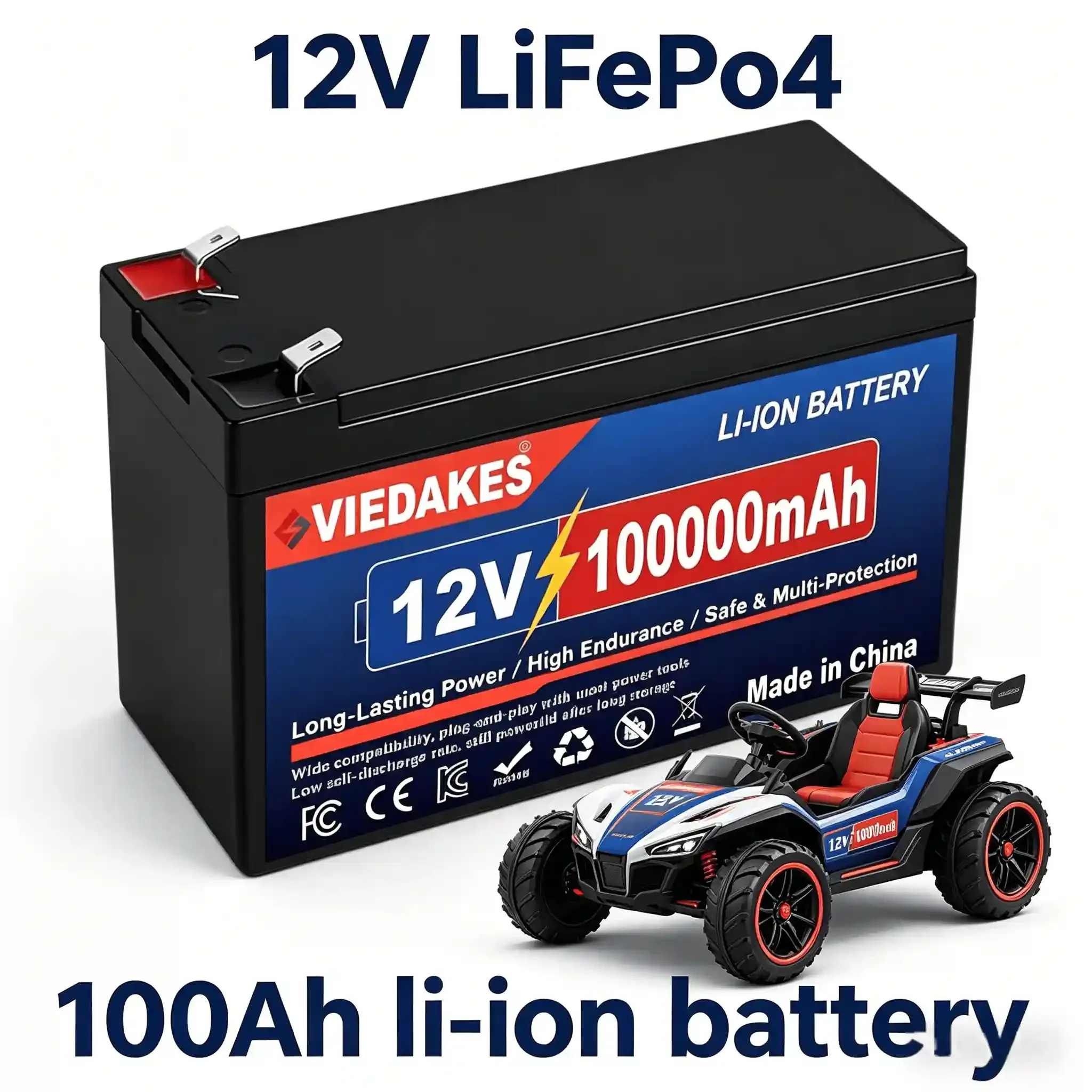 Аккумулятор VIEDAKES LiFePo4 12В 100Ач высокой емкости для автодомов, кемпинга, скутеров, электровелосипедов, солнечных систем и ИБП
Аккумулятор VIEDAKES LiFePo4 12В 100Ач высокой емкости для автодомов, кемпинга, скутеров, электровелосипедов, солнечных систем и ИБП
