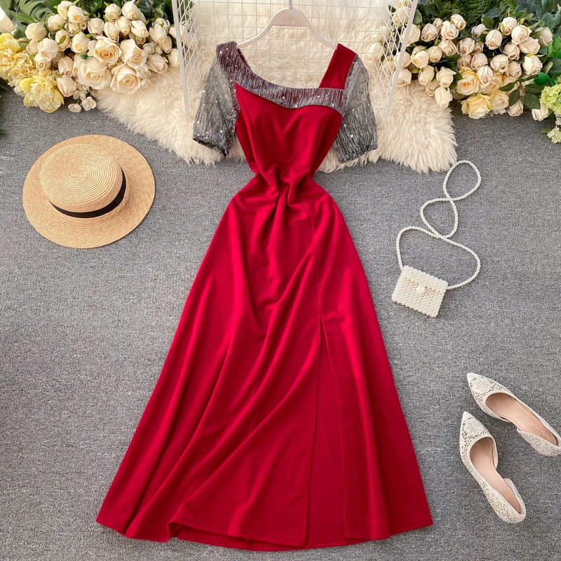 Elegant Women Sequined Maxi Dress Vintage Square Collar High Wais Slim Dresses Female A-line Party Club Long Dress
Elegant Women Sequined Maxi Dress Vintage Square Collar High Wais Slim Dresses Female A-line Party Club Long Dress