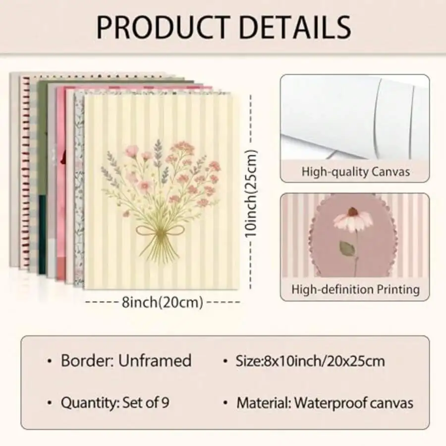Floral Botanical Wall Art Set Of 9 Vintage Cottagecore Canvas Prints Unframed 8x10 Inch
Floral Botanical Wall Art Set Of 9 Vintage Cottagecore Canvas Prints Unframed 8x10 Inch