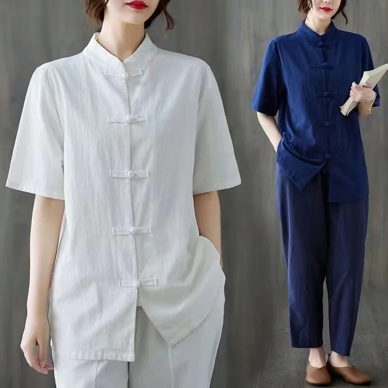Spring Autumn Cotton Linen Retro Stand Collar Buckle Ladies Tops Chinese Style Shirts Loose Tai Chi Clothes Zen Women's Clothing
Spring Autumn Cotton Linen Retro Stand Collar Buckle Ladies Tops Chinese Style Shirts Loose Tai Chi Clothes Zen Women's Clothing