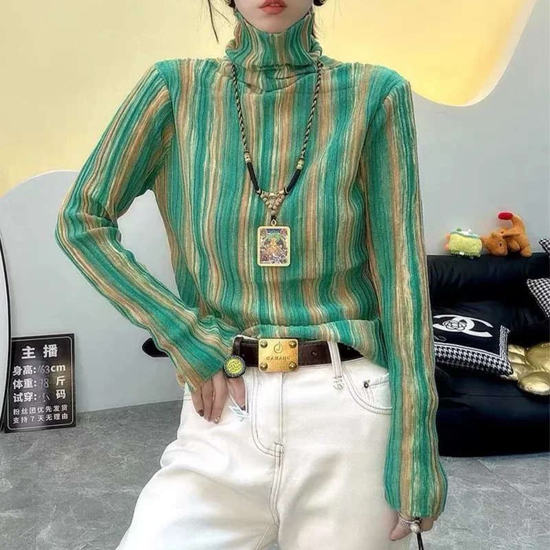 Women's Clothing Fashion Striped Loose Elastic Sweaters Spring Autumn Casual Turtleneck Thin Soft Knitted Pullovers
Women's Clothing Fashion Striped Loose Elastic Sweaters Spring Autumn Casual Turtleneck Thin Soft Knitted Pullovers