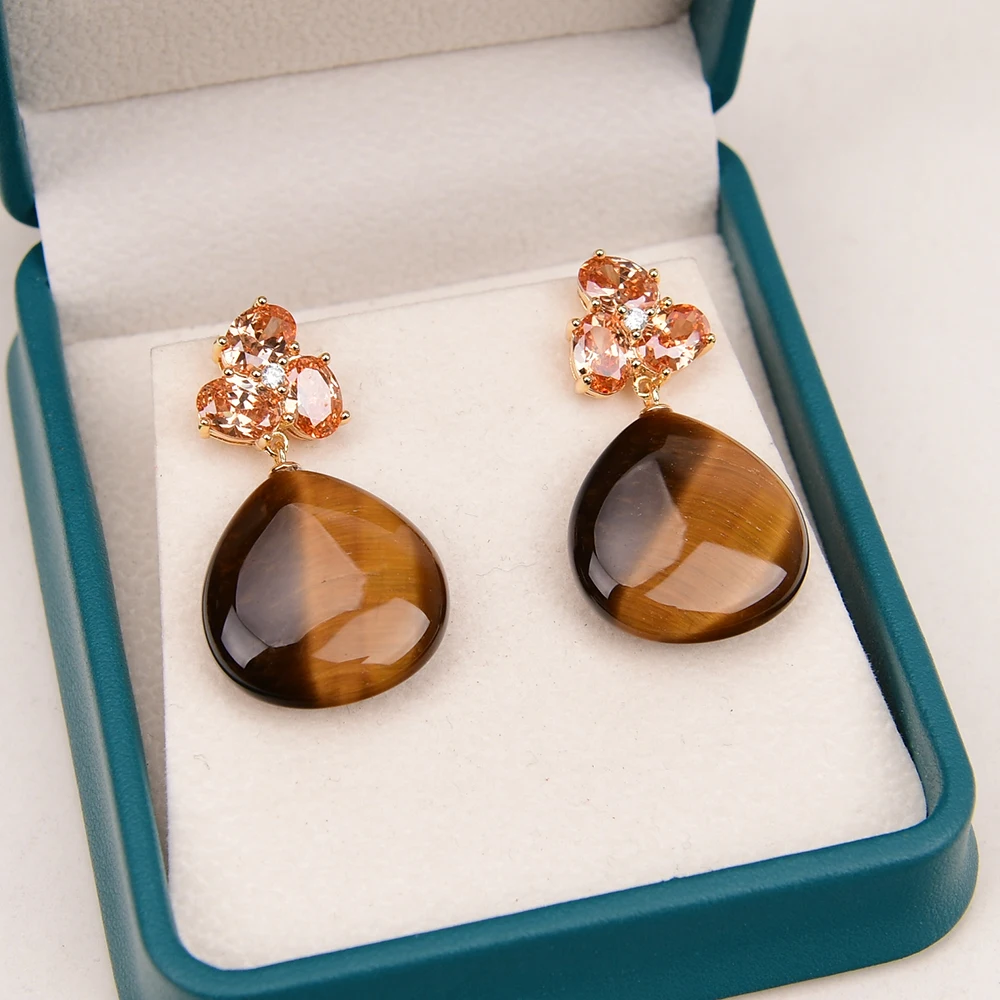 GG Natural Stone Yellow Tiger's eye Dangle Teardrop Crystal Gold Plated Stud Earrings Luxury Lady Jewelry Gifts
GG Natural Stone Yellow Tiger's eye Dangle Teardrop Crystal Gold Plated Stud Earrings Luxury Lady Jewelry Gifts