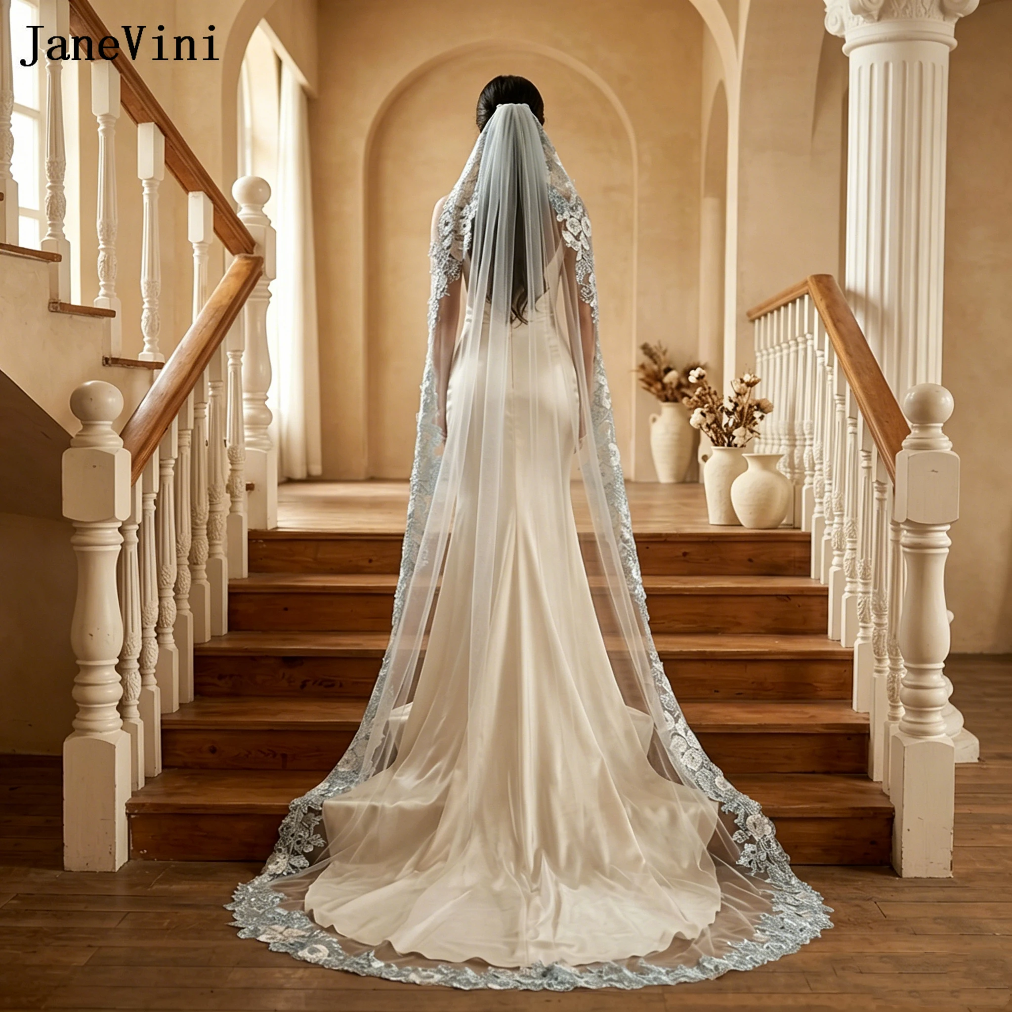 JaneVini Romantic Cathedral Bridal Veils with Comb Blue Embroidery Edge 1 Tier Tulle Long Veil Outdoor Wedding Hair Accessories
JaneVini Romantic Cathedral Bridal Veils with Comb Blue Embroidery Edge 1 Tier Tulle Long Veil Outdoor Wedding Hair Accessories
