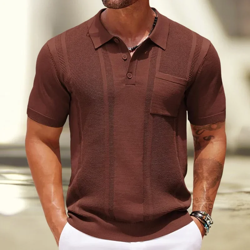 Pop Men's Blue Brown Khaki Solid Color Turn-down Collar Short Sleeve T-shirts Casual Trendy Knitted Plo Shirts Male New Fashion
Pop Men's Blue Brown Khaki Solid Color Turn-down Collar Short Sleeve T-shirts Casual Trendy Knitted Plo Shirts Male New Fashion